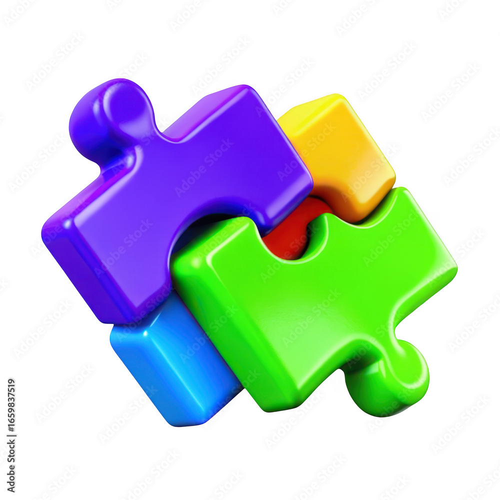Obraz premium 3d interlocking puzzle pieces solution isolated on transparent background