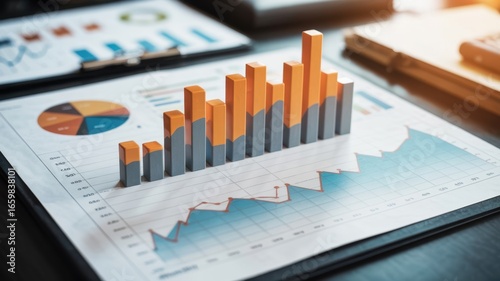 Upward Trending Bar Graph and Line Chart Showing Business Growth and Financial Success