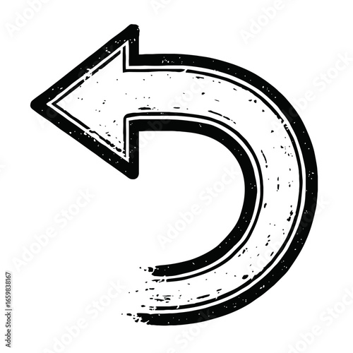 Distressed U-Turn Arrow Vector - Rustic Black and White Illustration for Direction, Change, and Reversal