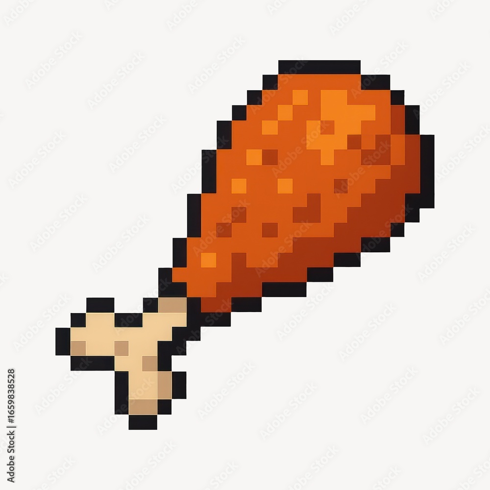 Fototapeta premium Pixelated chicken drumstick illustration.