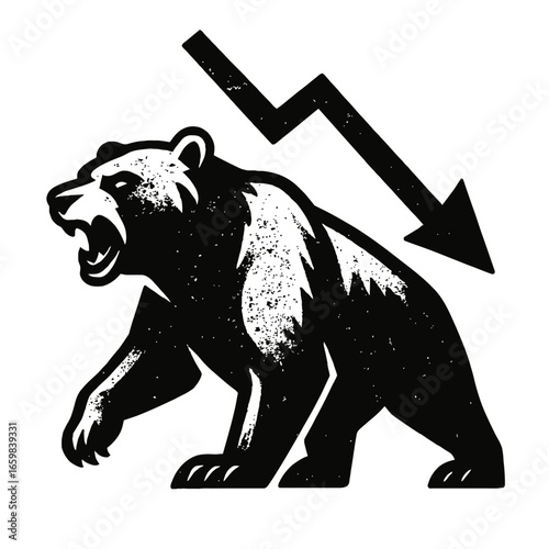 Bear Market Vector Illustration - Distressed Black and White Icon for Financial News and Investment Graphics