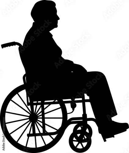 Elderly person in wheelchair silhouette side profile view for accessibility and senior care concepts vector