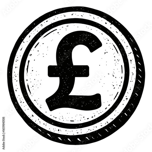 Hand Drawn Pound Sterling Coin Vector - Abstract Black and White Currency Graphic
