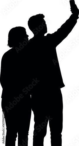Romantic couple silhouette waving hand together capturing a cherished moment of connection and joy vector