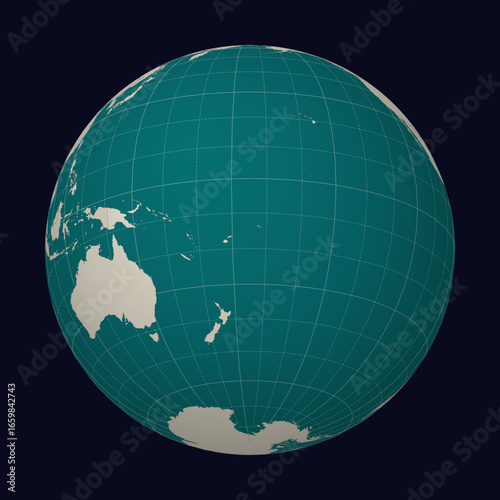 Kingdom of Tonga on the map. Globe centered to Tonga. Country location on the world map. Teal Pale Mint color palette. Globe with countries, meridians and parallels. Awesome vector illustration.
