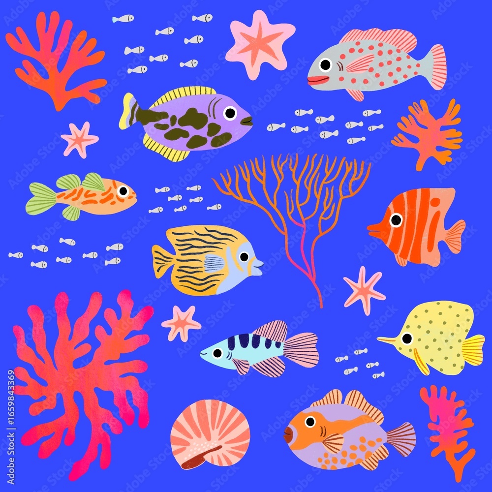 Naklejka premium seamless pattern with fishes