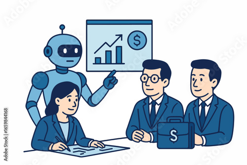 Robot co-founder pitching to investors Illustration