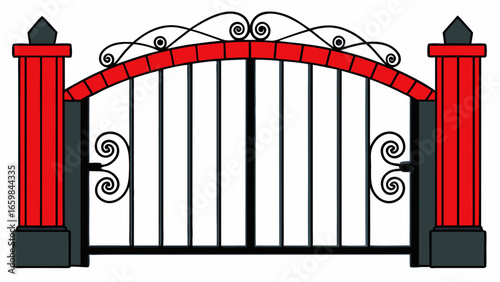 Forged gates with décor Isolated over black  red background vector illustration.
