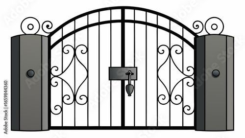 Forged gates with décor Isolated over black  background vector illustration.
