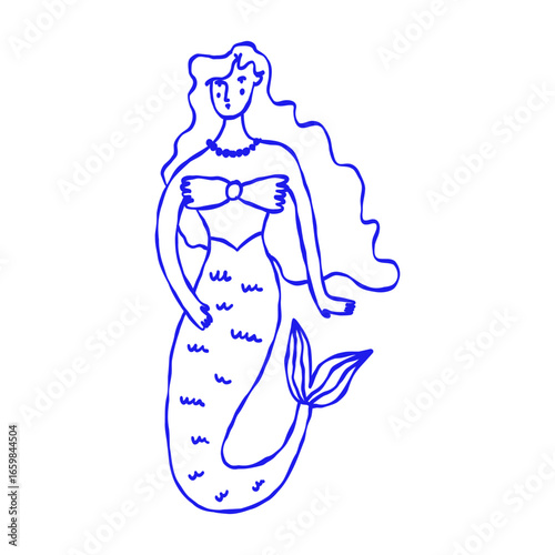 Mermaid Woman Hand Tattoo Icon. Boho Bachelorette Core. Vintage Vector Illustration