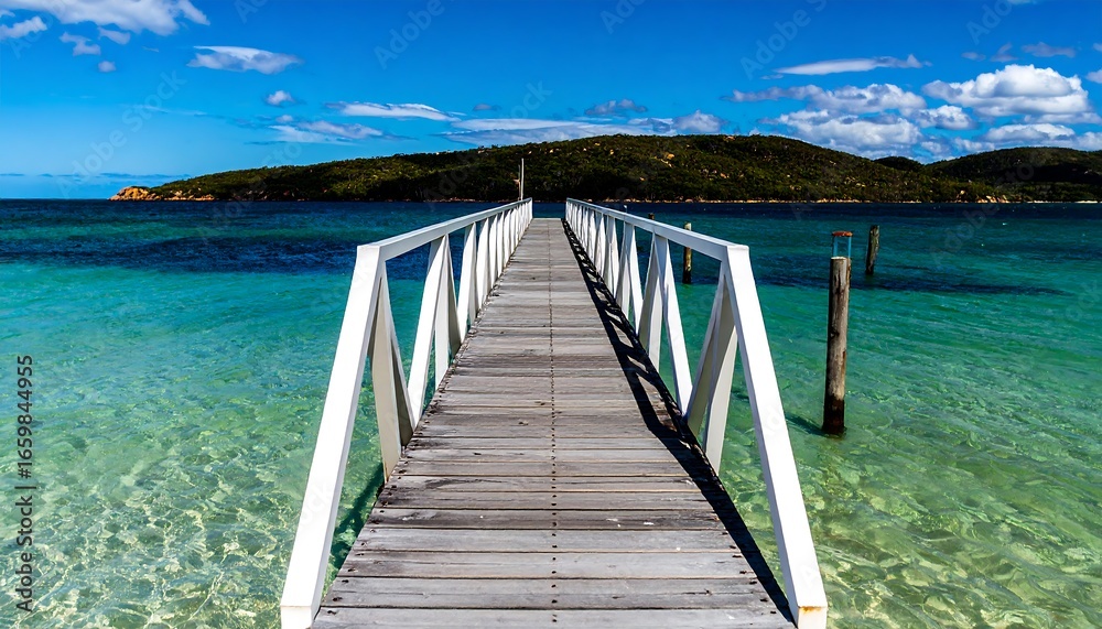 Obraz premium Wooden pier leading to a tranquil island