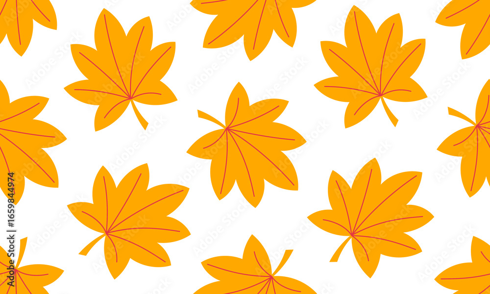 Fototapeta premium Fall leaf seamless pattern. Autumn yellow leaf background. Hand drawn flat vector illustration