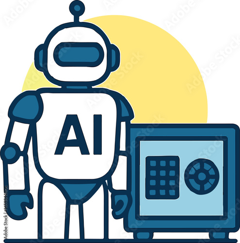 Robot guard monitoring a digital safe Illustration