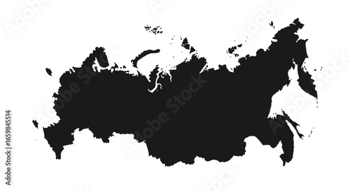 Black Silhouette Map of Russia on White Background