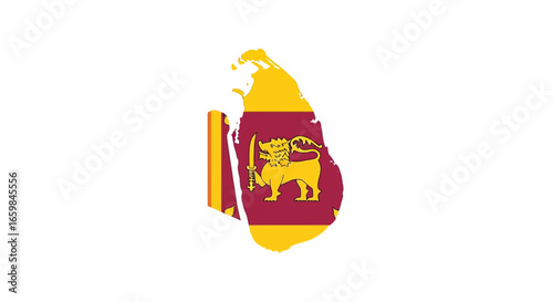 Sri Lanka Map Outline with National Flag Colors and Emblem