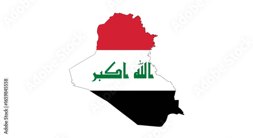 Iraq Flag Map Illustration with National Colors and Symbols