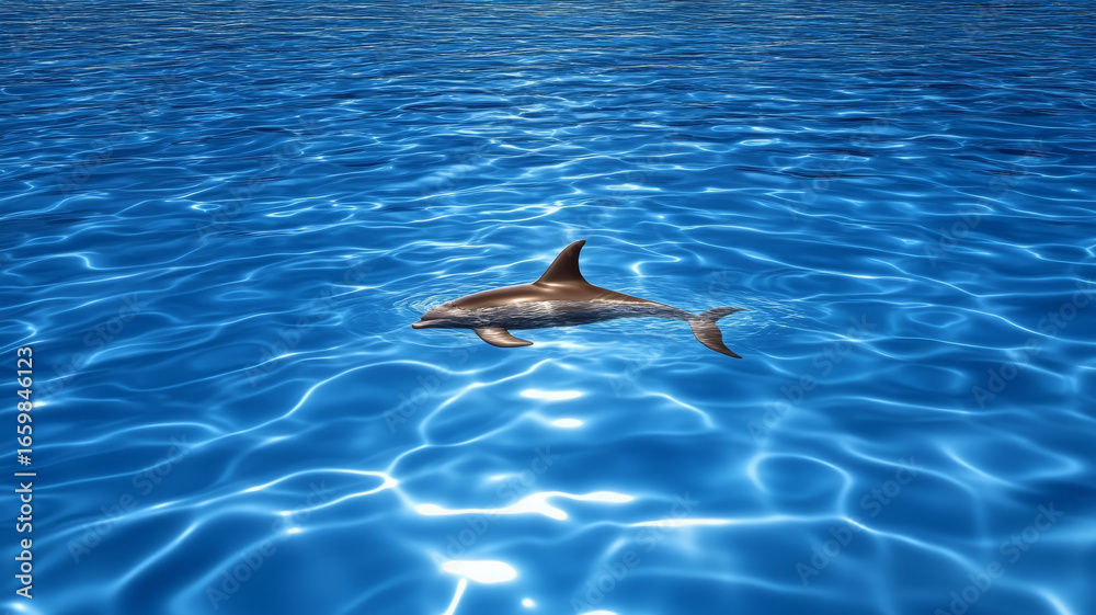 Obraz premium Dolphin swimming gracefully in clear blue water creates serene atmosphere