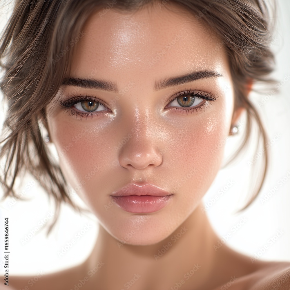 Obraz premium Stunning portrait of a beautiful woman with captivating eyes, radiant skin, and natural beauty