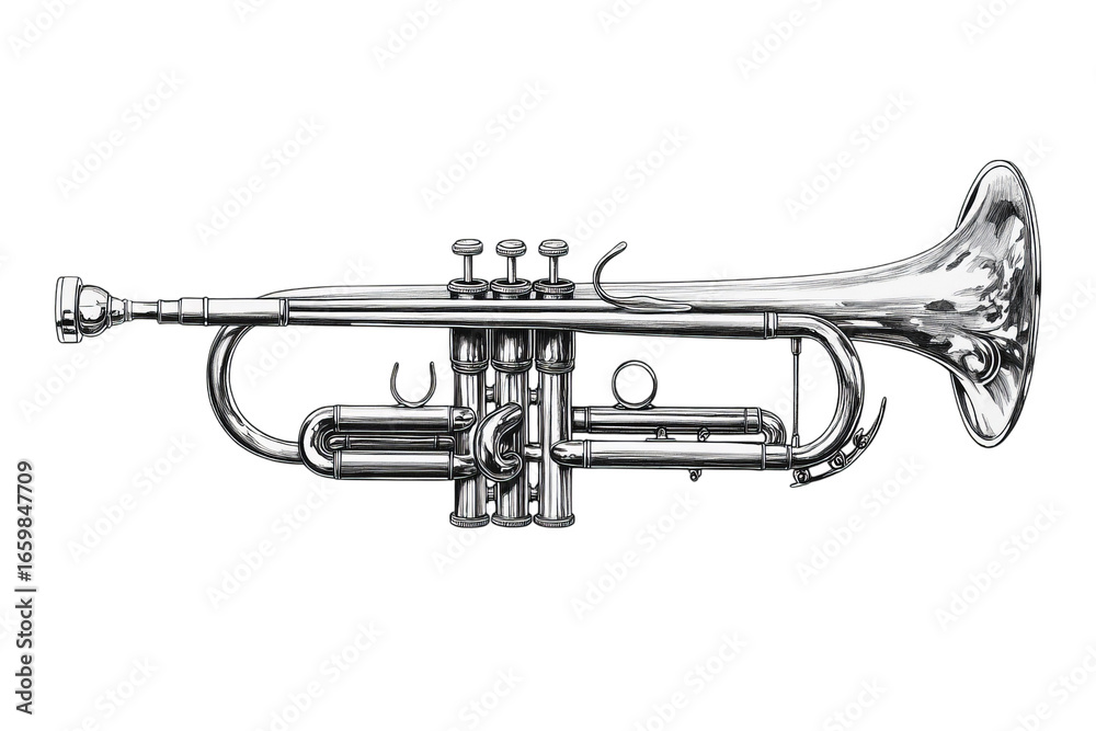 Fototapeta premium Detailed illustration of a vintage brass trumpet isolated on transparent background