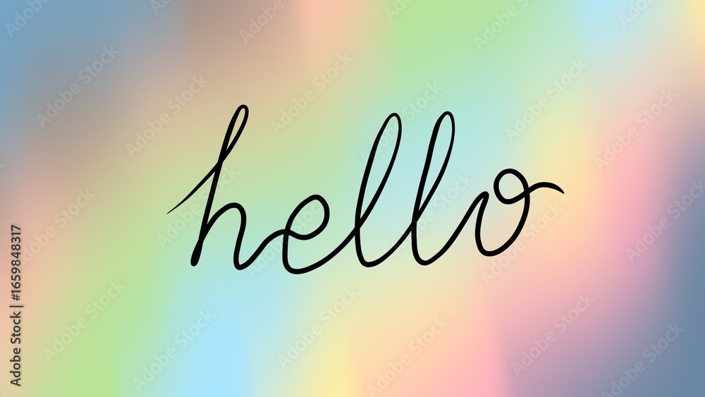 Fototapeta premium Hello Text on Pastel Gradient Background, Soft Colors, Abstract Illustration, Decorative Greeting, Modern Design, Creative Message, Watercolor Effect, Smooth Texture