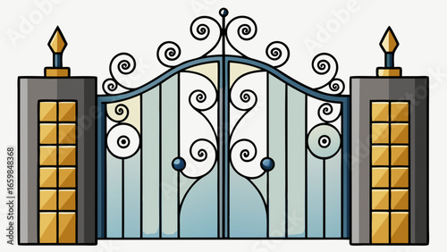 Forged gates with décor Isolated over grey white background vector illustration.
