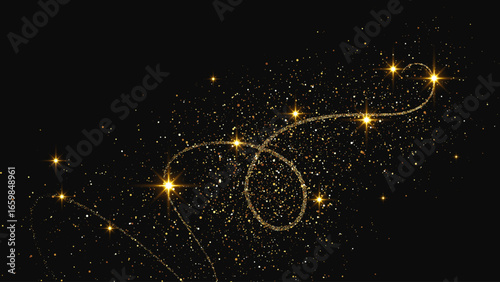Gold glittering confetti wave and stardust