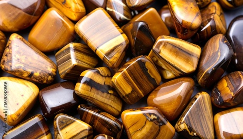Close-up of tumbled tiger's eye stones