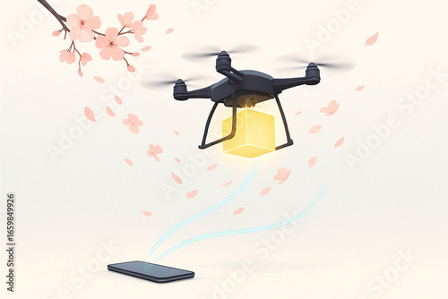 Drone Delivery Service with Spring Blossoms