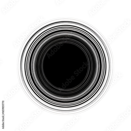 Abstract black circle with concentric waves isolated on white background