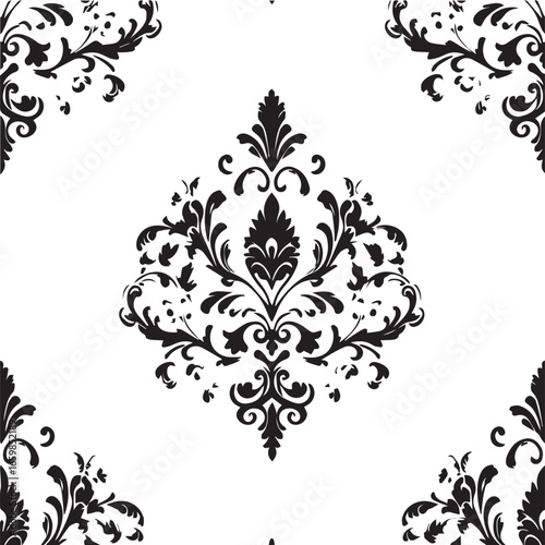 Classic Ornamental Damask Motif with Flourishes