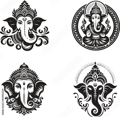 God Ganesh Ganpati vector black design for Indian festival Ganesh Chaturthi Artwork illustration of Lord Ganpati