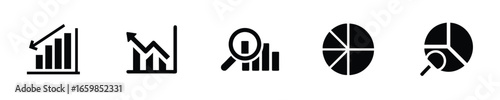 Icons bar graphs pie charts magnifying glass vector