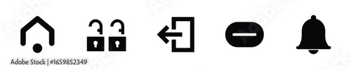 Icons for home unlock exit minus bell vector
