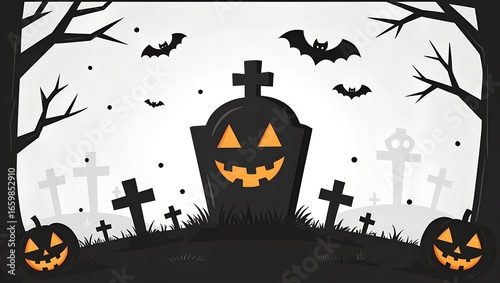 Spooky Halloween Graveyard Illustration