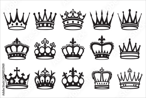 Collection of elegant royal crowns for design silhouette