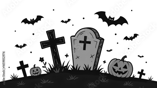 Spooky Halloween Graveyard Illustration