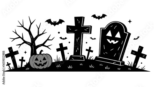 Spooky Halloween Graveyard Illustration