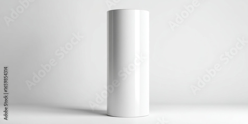 A clean mockup of a modern cylindrical container made of matte white plastic. isolated on pure white background, 3d illustration.