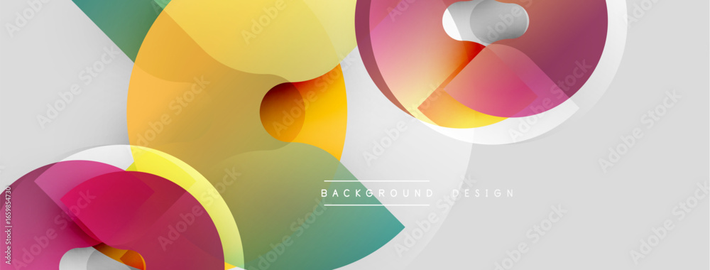 Fototapeta premium Abstract geometric shapes overlap. Bright colors create dynamic composition. Modern design elements suggest innovation, fluidity.