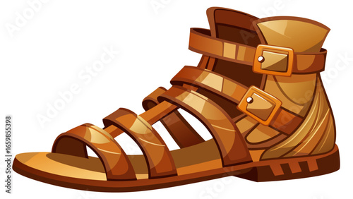 Stylish Brown Leather Gladiator Sandals - Summer Footwear on white background, 