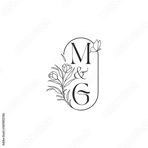 caligraphic style monogram luxury minimalist logo design MG wedding initial concept alphabet letter