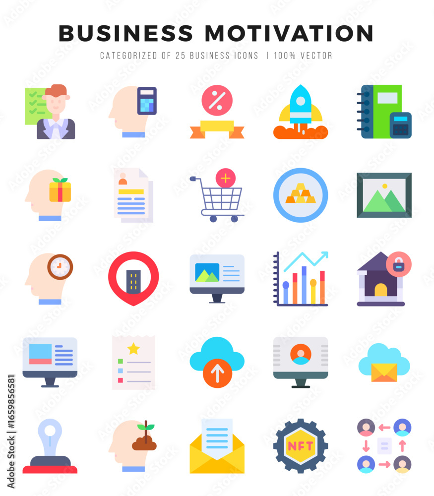 BUSINESS MOTIVATION web icons in Flat style.