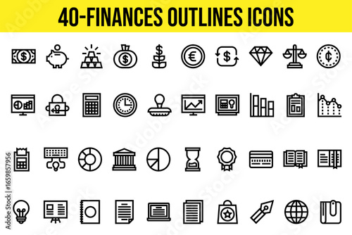 40-Finances Outlines Icons Set