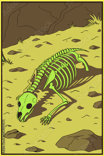 Ancient animal skeleton with neon glow