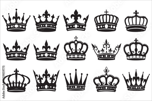 Collection of elegant royal crown silhouettes silhouette