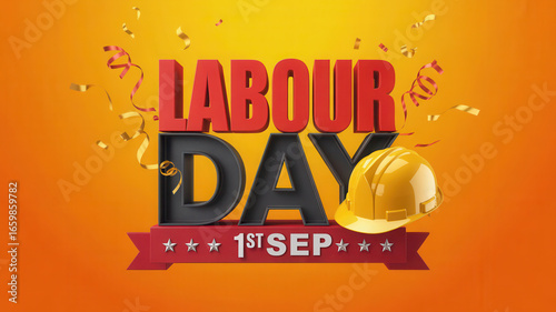 Celebrate Labour Day with vibrant fanfare and a classic hard hat, honoring hard work and dedication on September 1st with festive ribbons