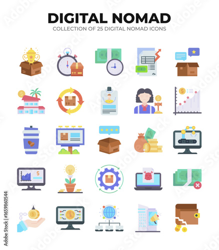 Digital Nomad Icons. Ultimate Guide to Remote Work and Online Business