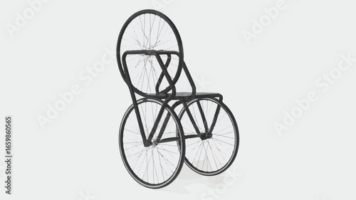 Black Modern Chair Constructed from Bicycle Wheels and Metal Frame on a White Background vector