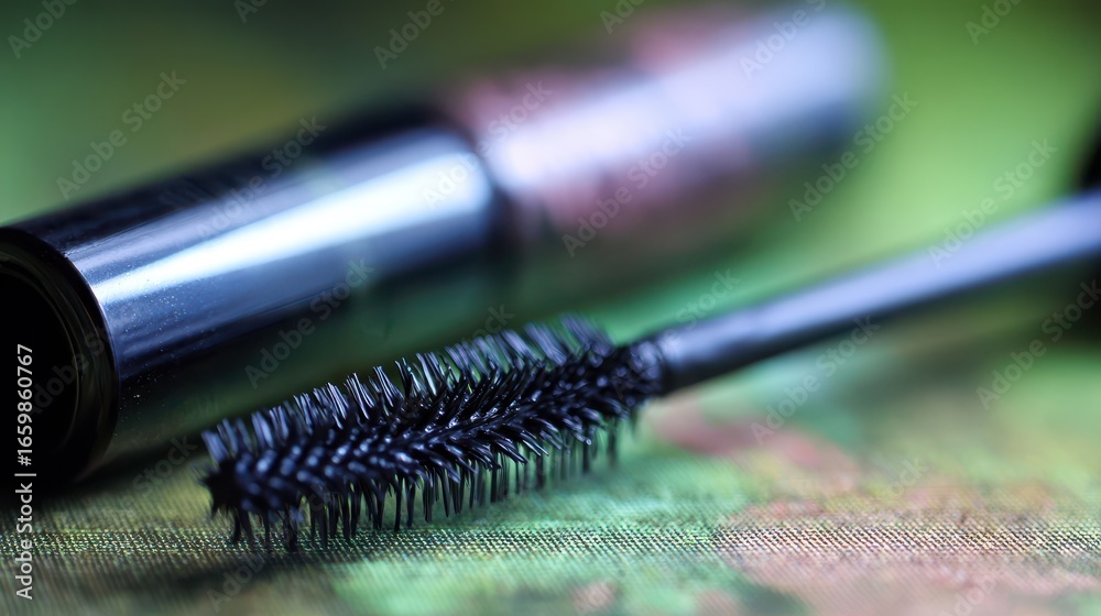 Naklejka premium Close-up of a mascara wand and tube.