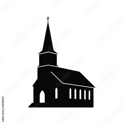 Silhouette of a traditional church building with a steeple and windows vector